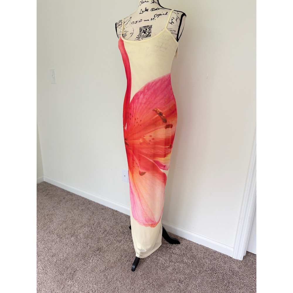 Peppermayo Pink Lily Floral Mesh Maxi Dress Cream Bodycon NWT Size US 6 Summery - Picture 14 of 16